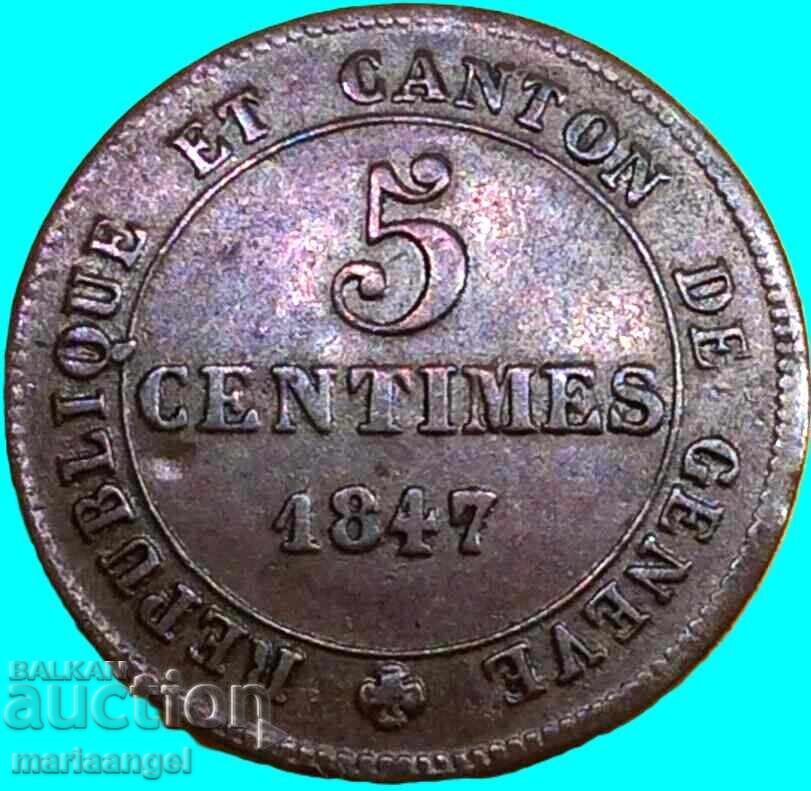 Livrarea 5 cenți 1847 Elveția cantonul Geneva