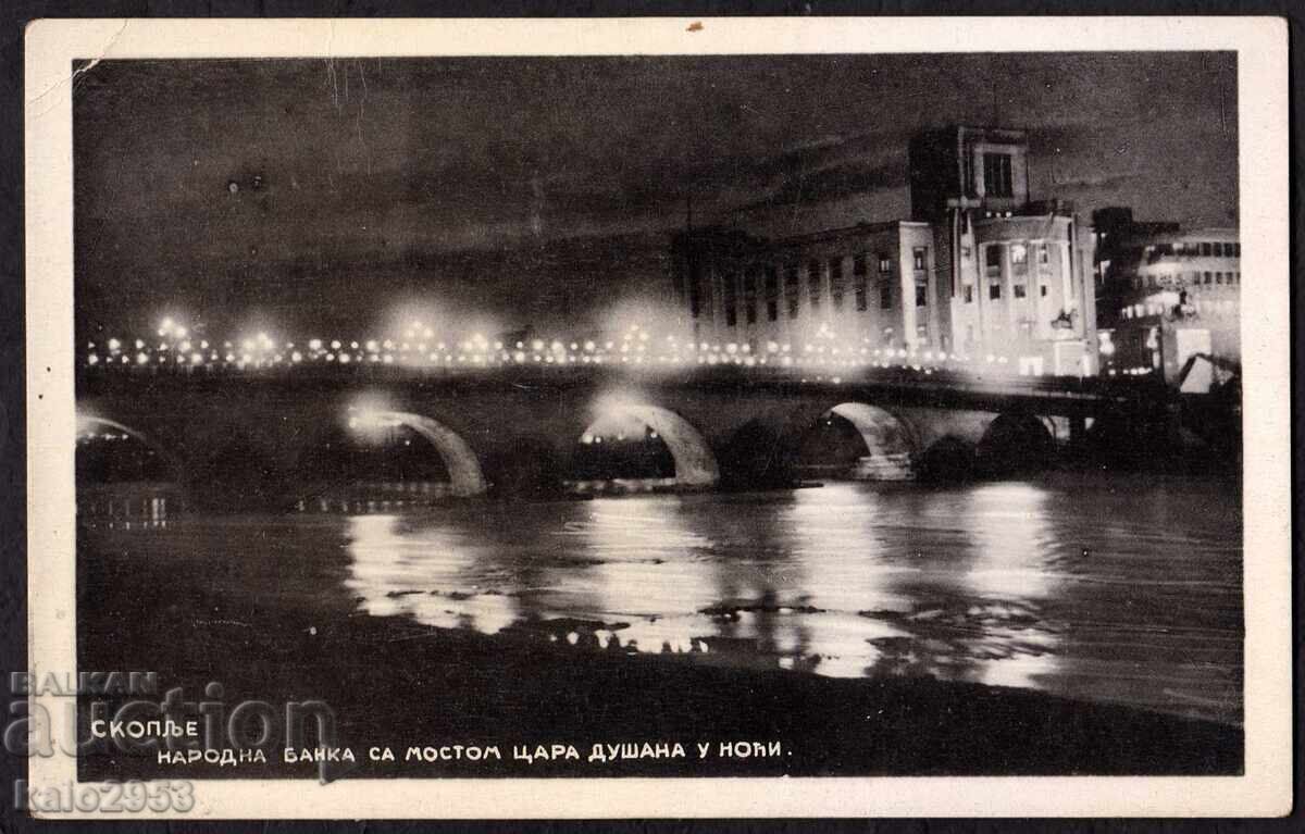 Skopje noaptea-Banca Națională și podul Țar Dușan, curată Skopje noaptea-Banca Națională și podul Țar Dușan, curată