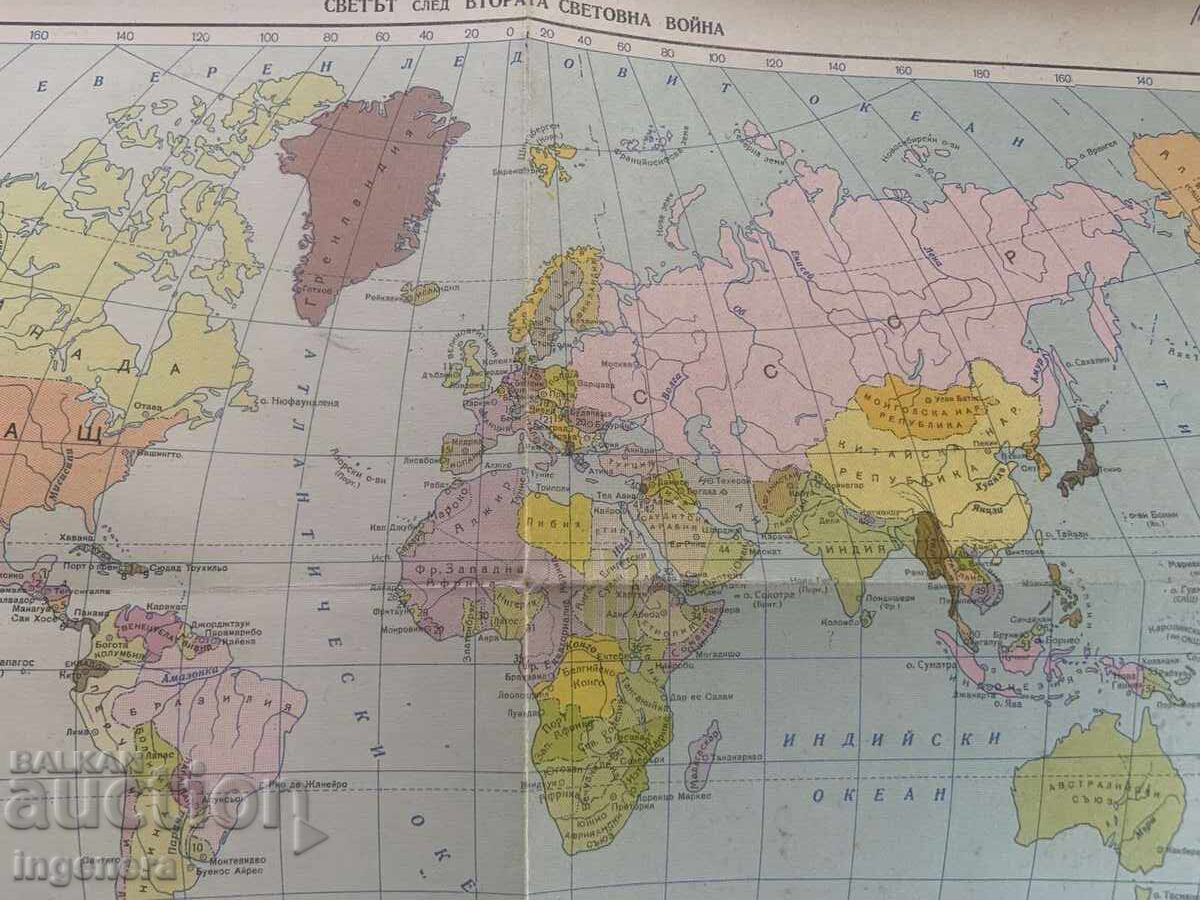 HARTĂ GEOGRAFICĂ VECHE - LUMEA DUPĂ AL DOILEA RĂZBOI MONDIAL - FAȚĂ-VERSO - 6