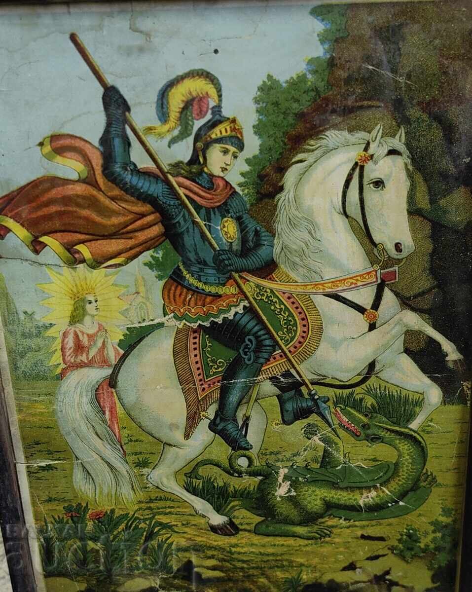 OLD FRAMED LITHOGRAPH ICON ST. GEORGE with price € 12.78 | 25.00 BGN