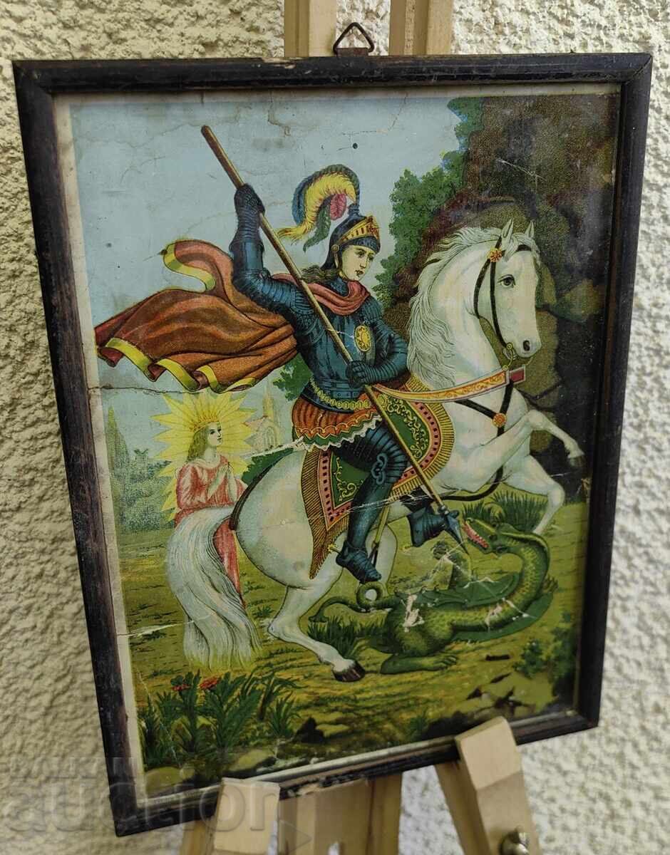 Delivery of OLD FRAMED LITHOGRAPH ICON ST. GEORGE