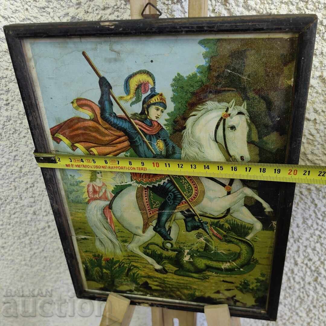 OLD FRAMED LITHOGRAPH ICON ST. GEORGE - 5