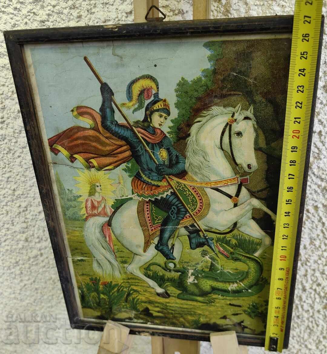 OLD FRAMED LITHOGRAPH ICON ST. GEORGE - 6