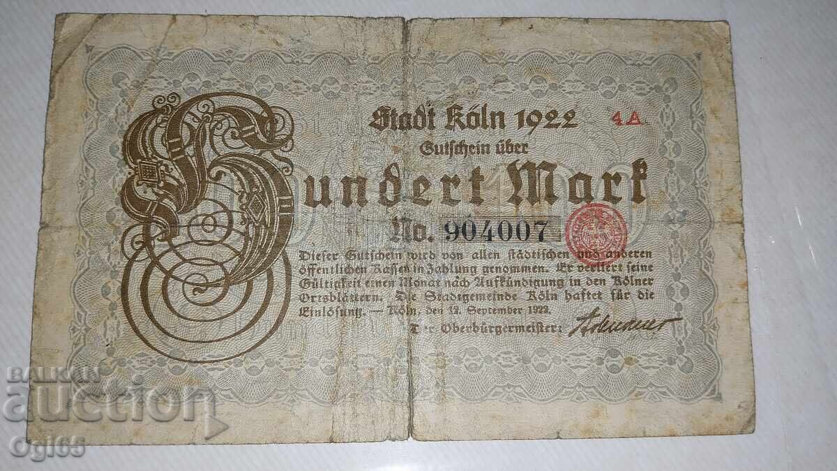 Нот Гелд Германия 100 марки 1922 година