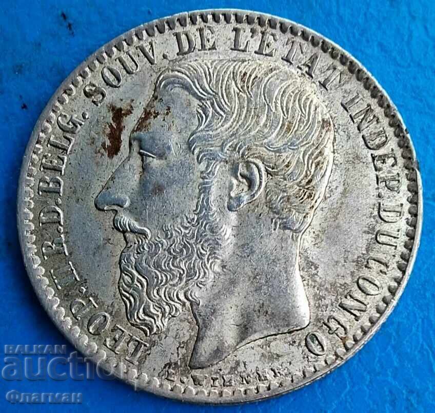 Congo Belgian 1 Franc 1894 Leopold al II-lea, RRR!!! cu preț € 420.00 | 821.45 BGN