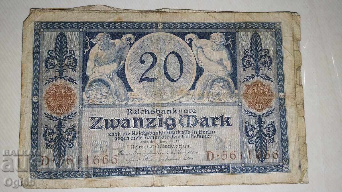 Bancnote vechi din Germania 20 Marci anul 1915