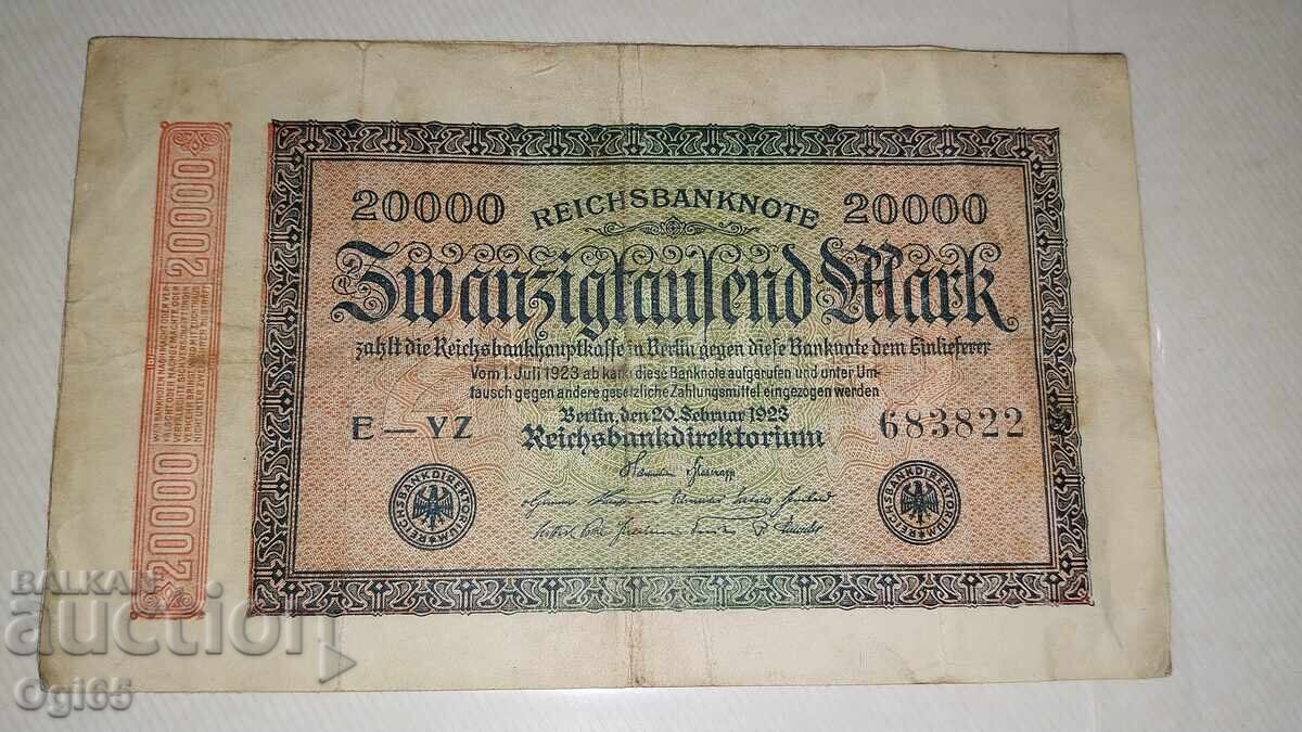 Bancnotă veche din Germania Reich Marks 20000 Marci anul 1923