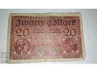Bancnotă veche din Germania 20 Marci 1918