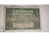 Bancnotă veche din Germania 10 Marci anul 1920