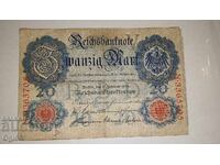 Bancnotă veche din Germania 20 Marci anul 1914
