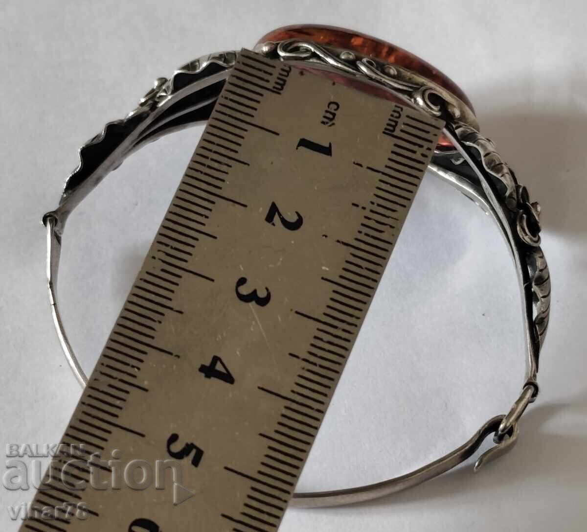 Сребърна гривна с кехлибар - 5