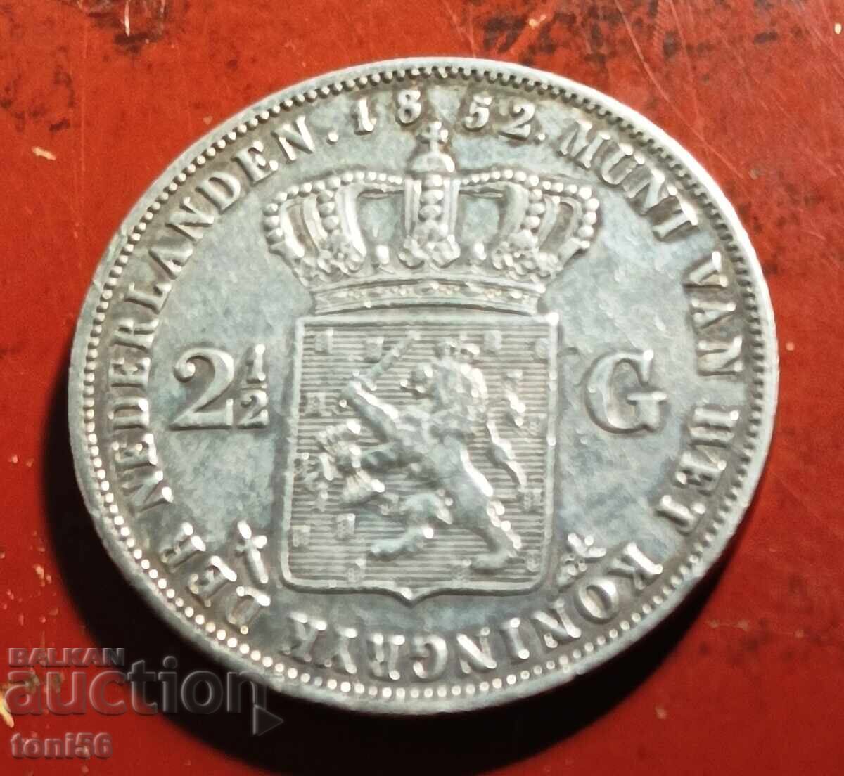 Țările de Jos 2 1/2 guldeni 1852 cu preț € 110.00 | 215.14 BGN