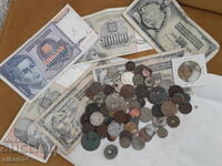 lot de 70 de monede și bancnote în stare mediocră