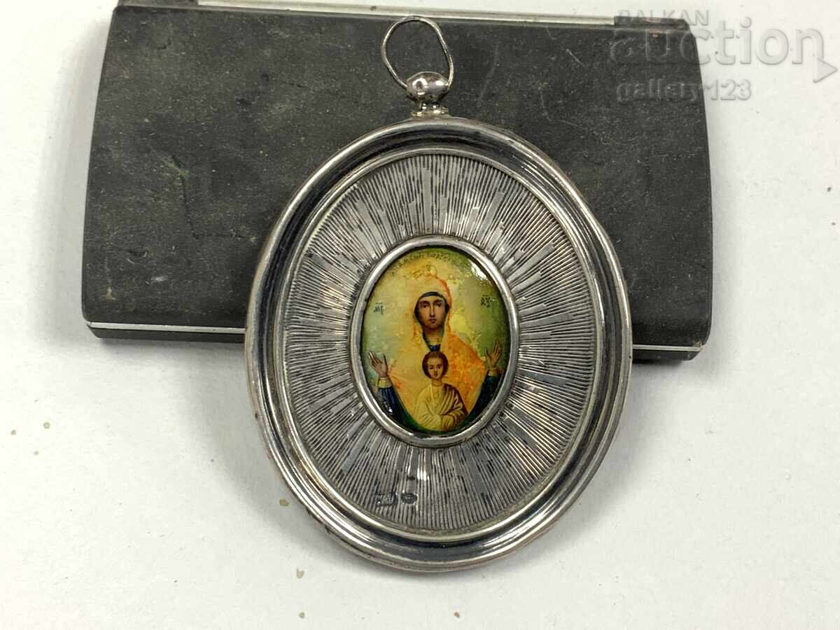 Russian silver icon painted on mother-of-pearl