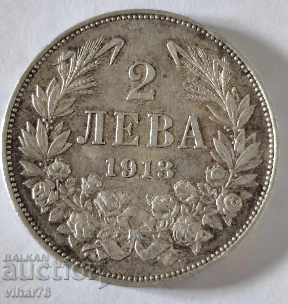 MONEDĂ DE ARGINT DE 2 LEI 1913