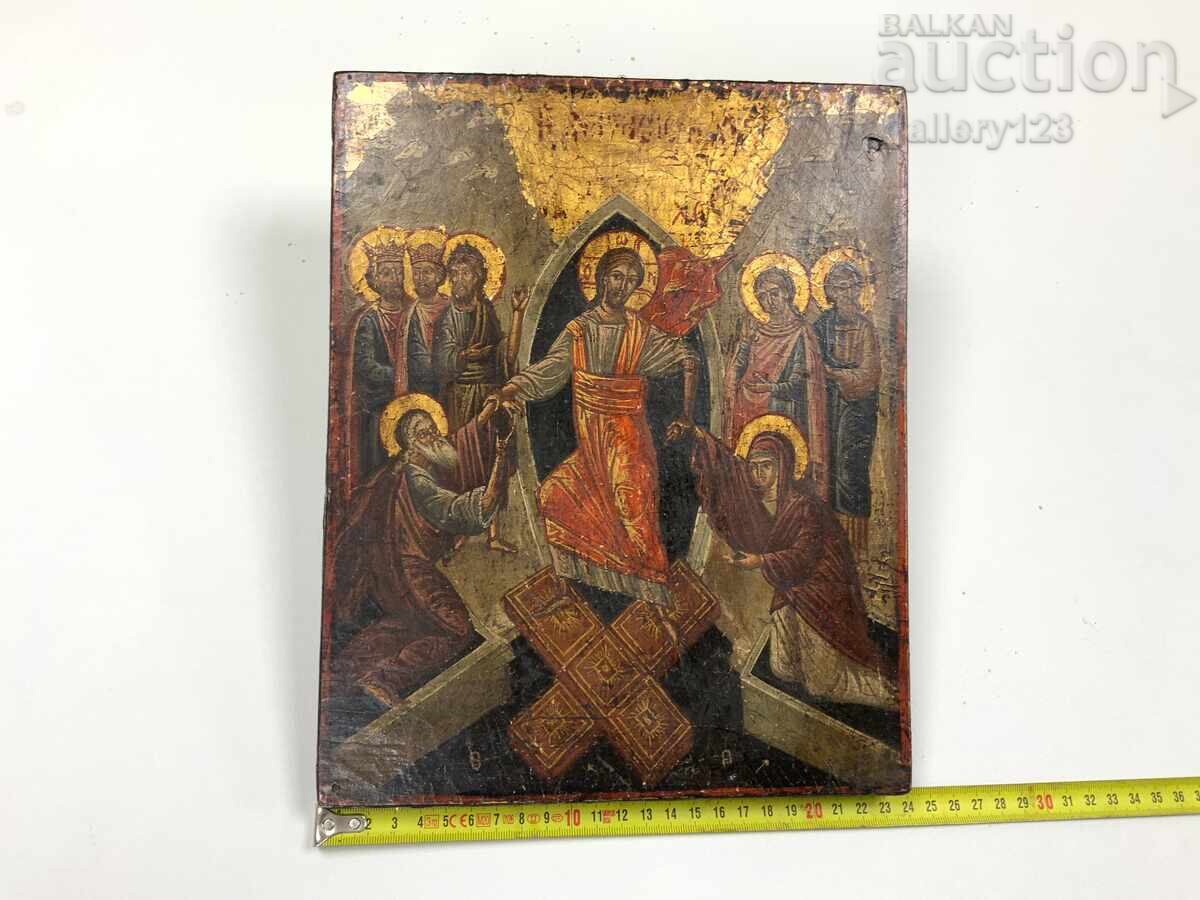 Стара рисувана икона Христос ,Възкресение ,светци с цена € 51.00 | 99.75 лв.