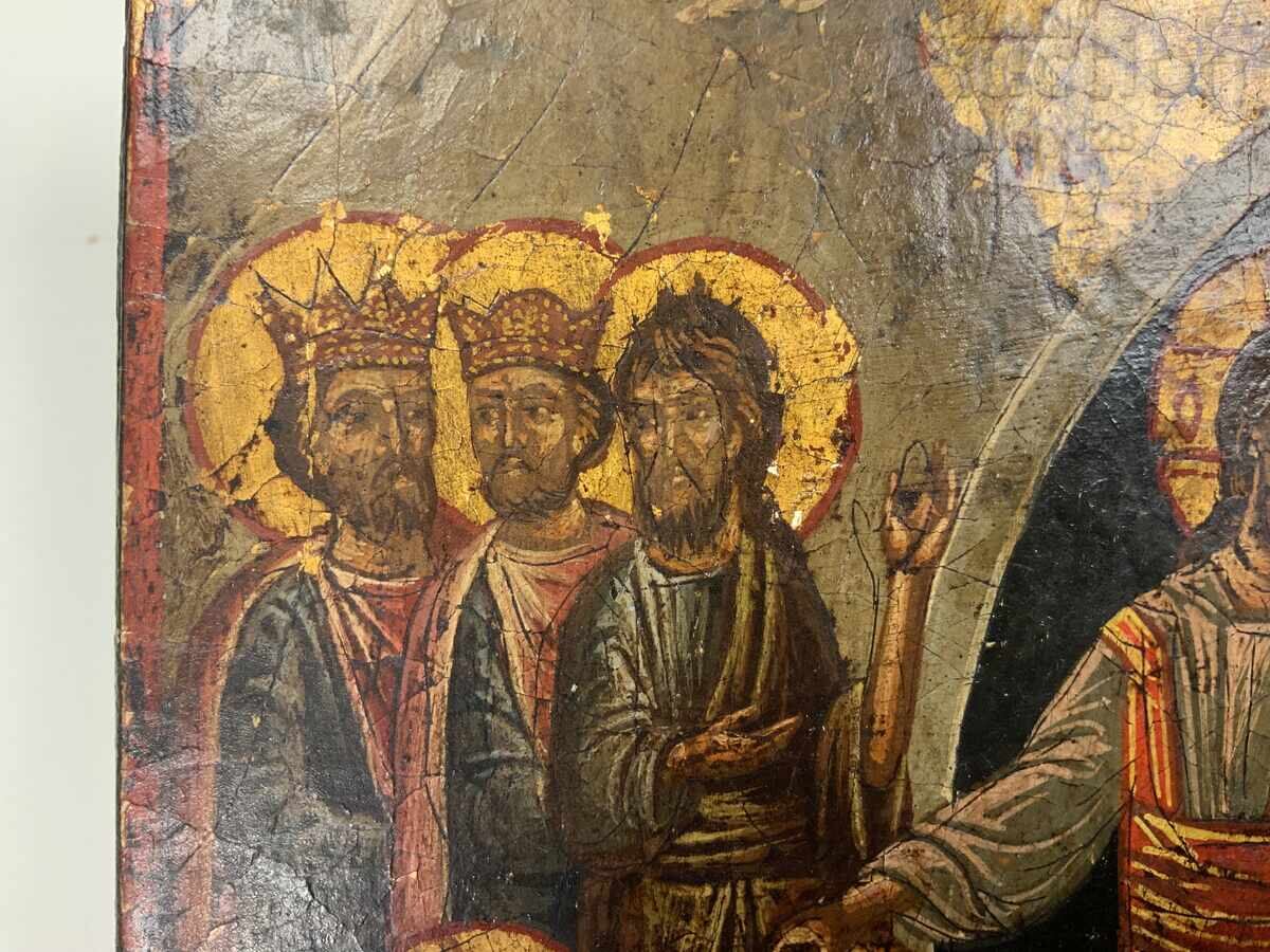 Стара рисувана икона Христос ,Възкресение ,светци - 5