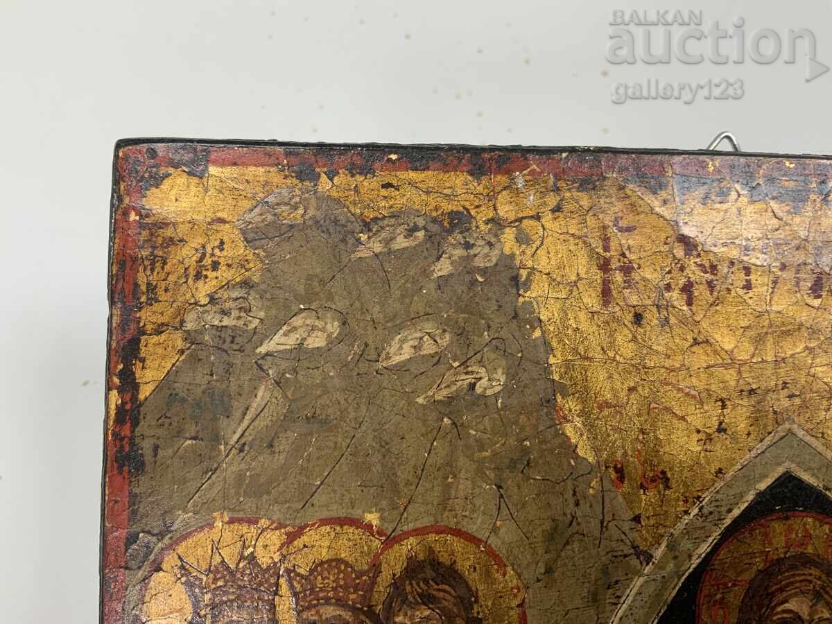 Стара рисувана икона Христос ,Възкресение ,светци - 6