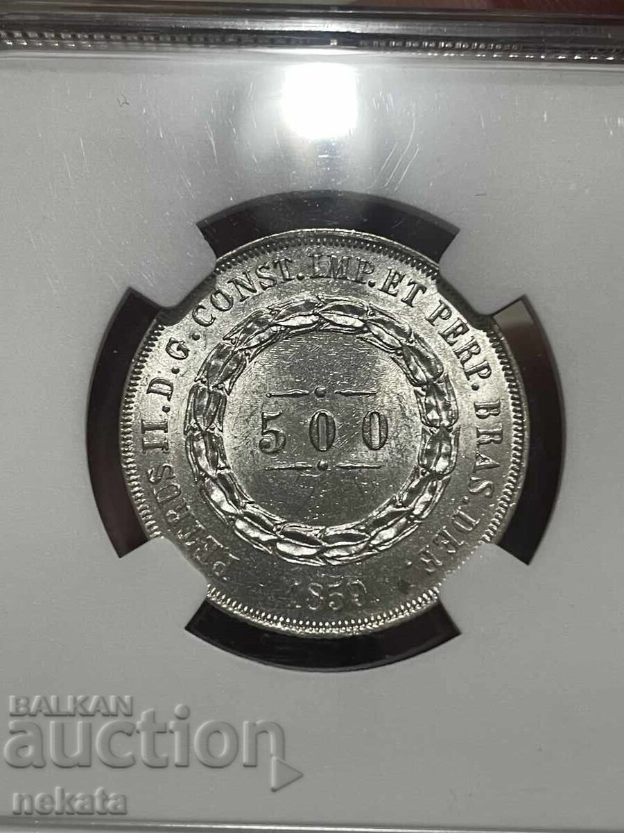 Licitație Brazilia 500 réis 1859 MS62 NGC