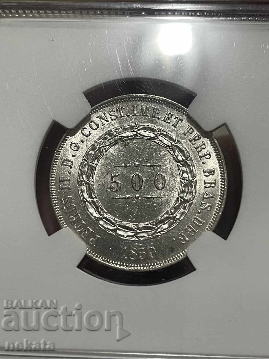 Livrarea Brazilia 500 réis 1859 MS62 NGC
