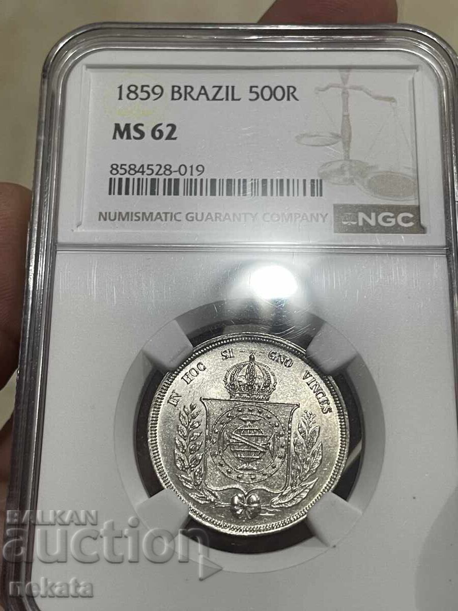 Brazilia 500 réis 1859 MS62 NGC
