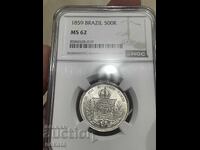 Βραζιλία 500 ρέις 1859 MS62 NGC