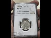 Албания (Италиянска окупация), 5 Лек 1939 г. MS61 NGC