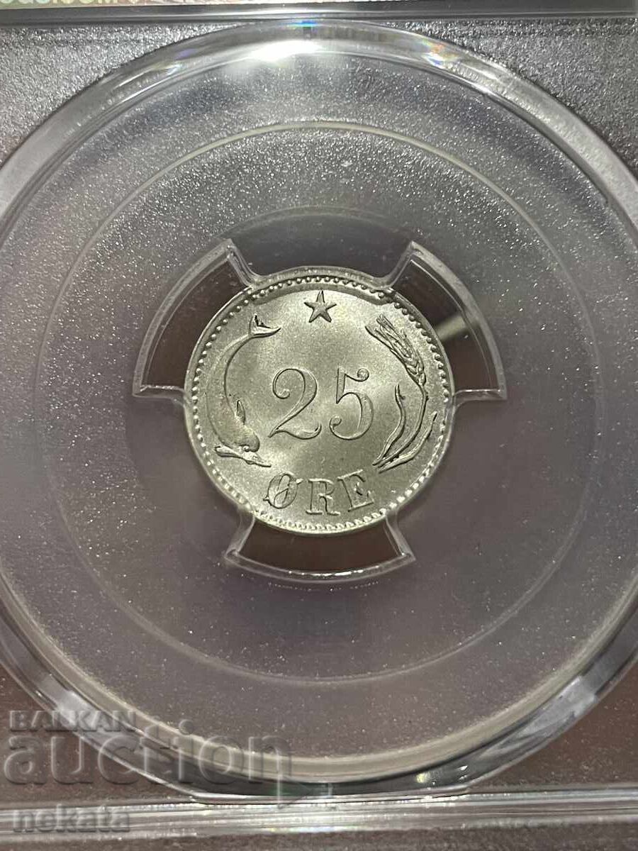 Дания, 25 оре 1891 г. MS67 PCGS TopPop - 5 Дания, 25 оре 1891 г. MS67 PCGS TopPop - 5
