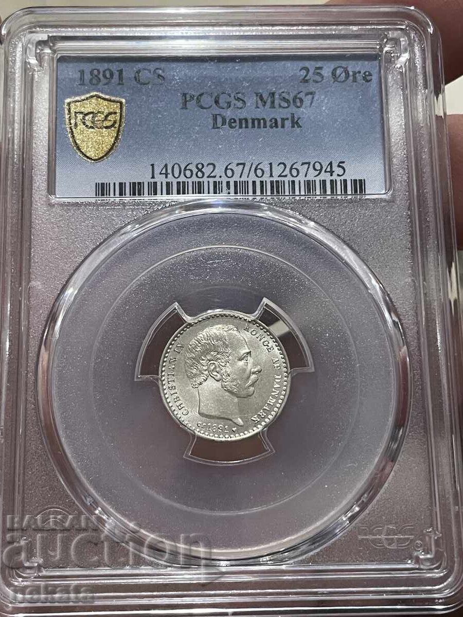 Дания, 25 оре 1891 г. MS67 PCGS TopPop Дания, 25 оре 1891 г. MS67 PCGS TopPop