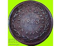 Argentina 1823 10 centavos Un Decimos Buenos Aires - rară!