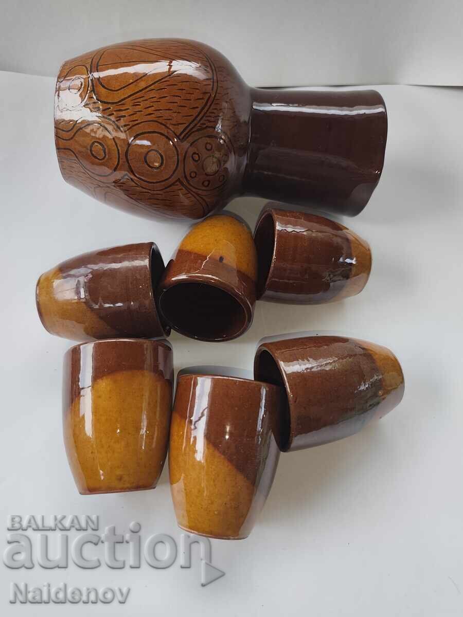 Παράδοση Κεραμικά σοσιαλιστικής περιόδου, κανάτα και 6 φλιτζάνια