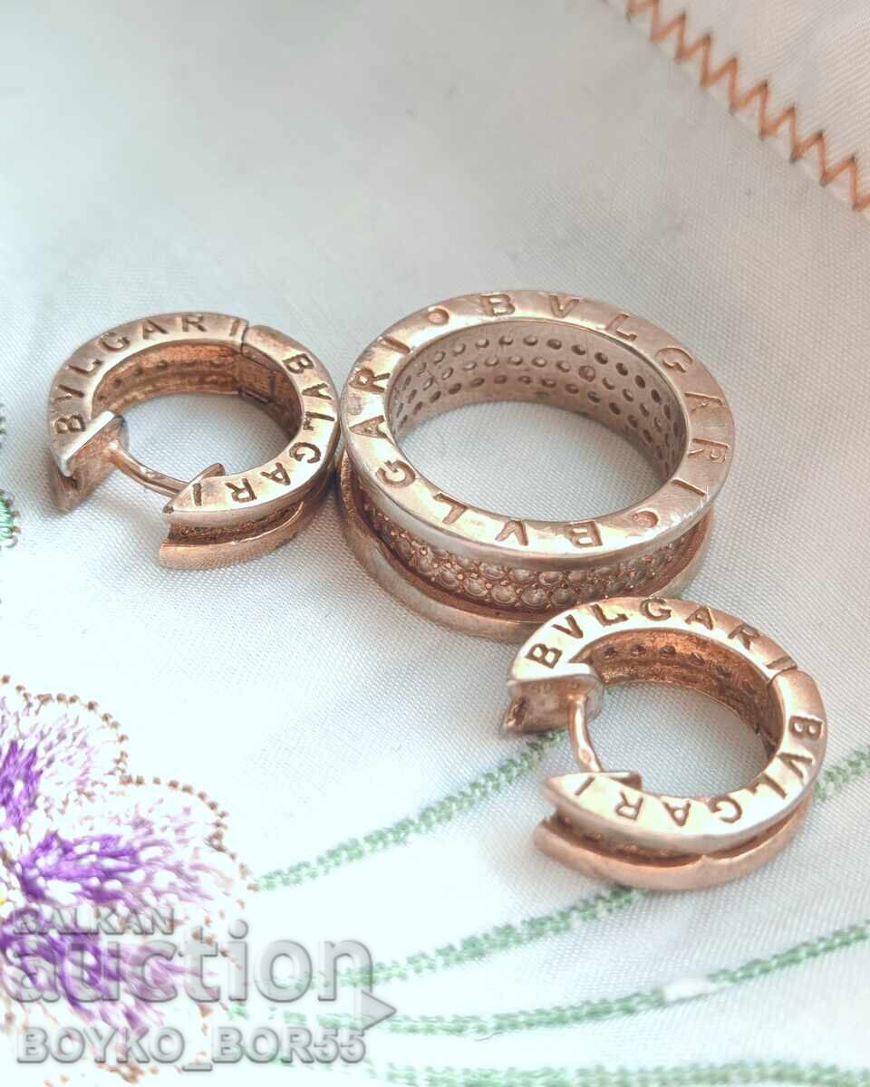 Πολυτελές Επιχρυσωμένο Ασημένιο Σετ BVLGARI με Λευκά Ζιργκόν