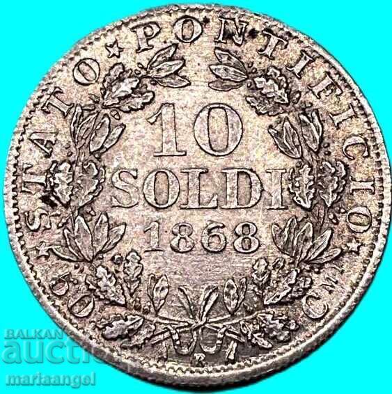 10 солди 1868 Ватикан Пий VI ано XXIV сребро