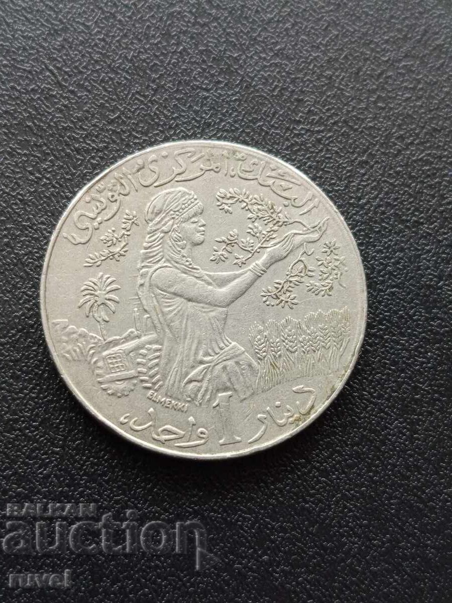 Tunisia 1 dinar, 1990