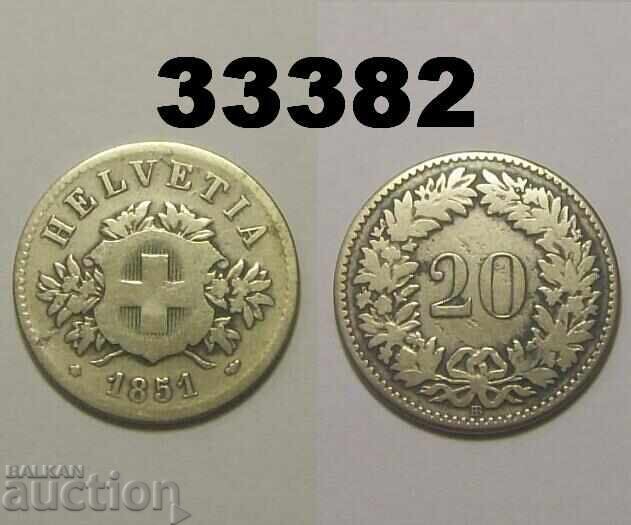 RR! Switzerland 20 rappen 1851