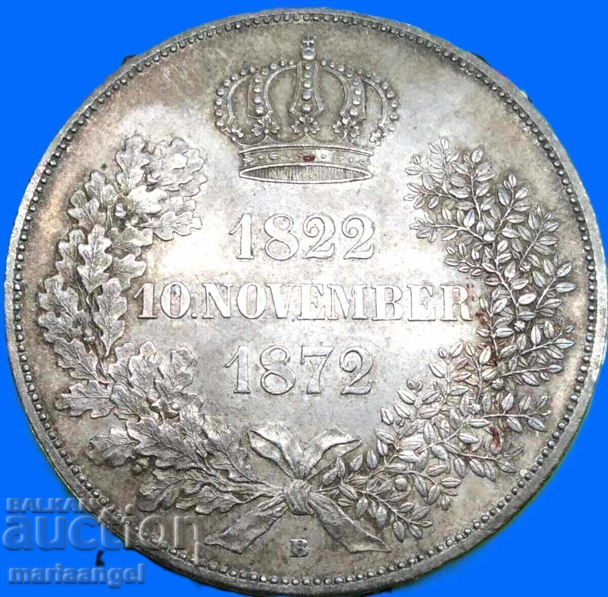 Licitație 2 Taleri 1872 Saxonia Germania 37g jubileu 50 ani 1822-1872 Ag