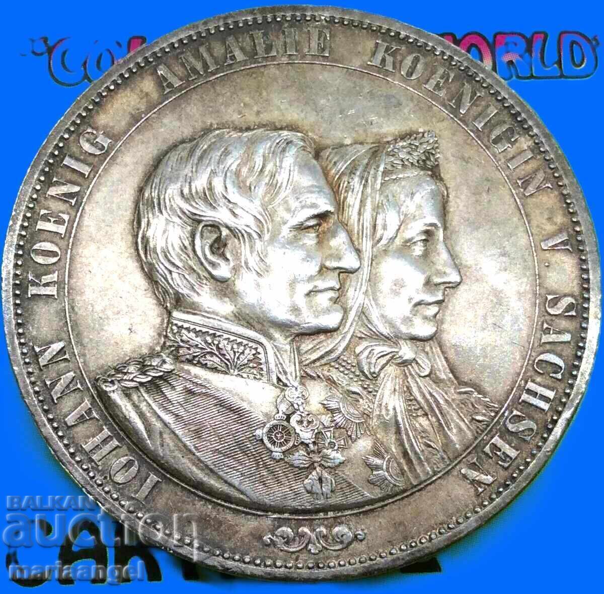 Livrarea 2 Taleri 1872 Saxonia Germania 37g jubileu 50 ani 1822-1872 Ag