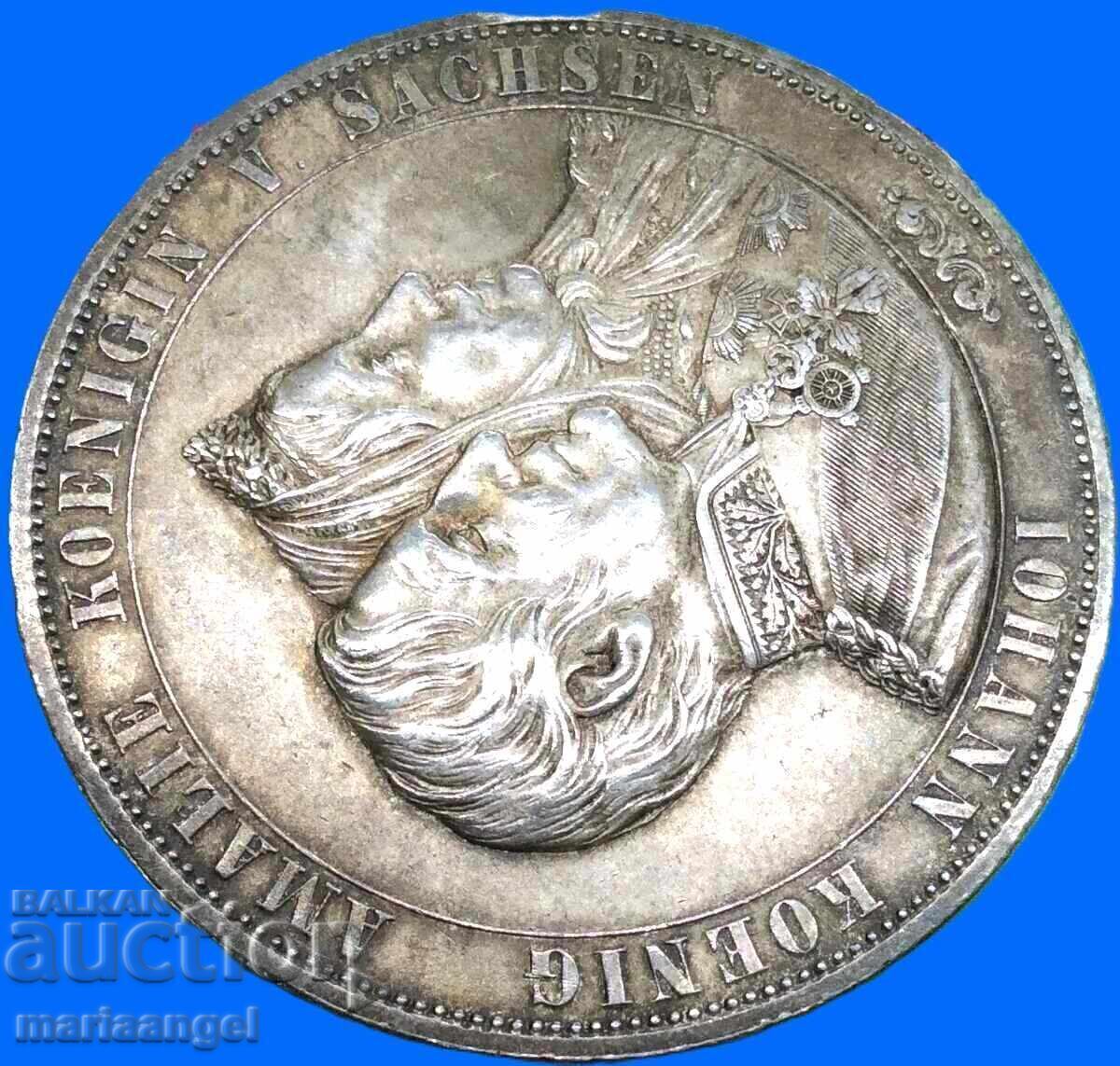 2 Taleri 1872 Saxonia Germania 37g jubileu 50 ani 1822-1872 Ag - 5