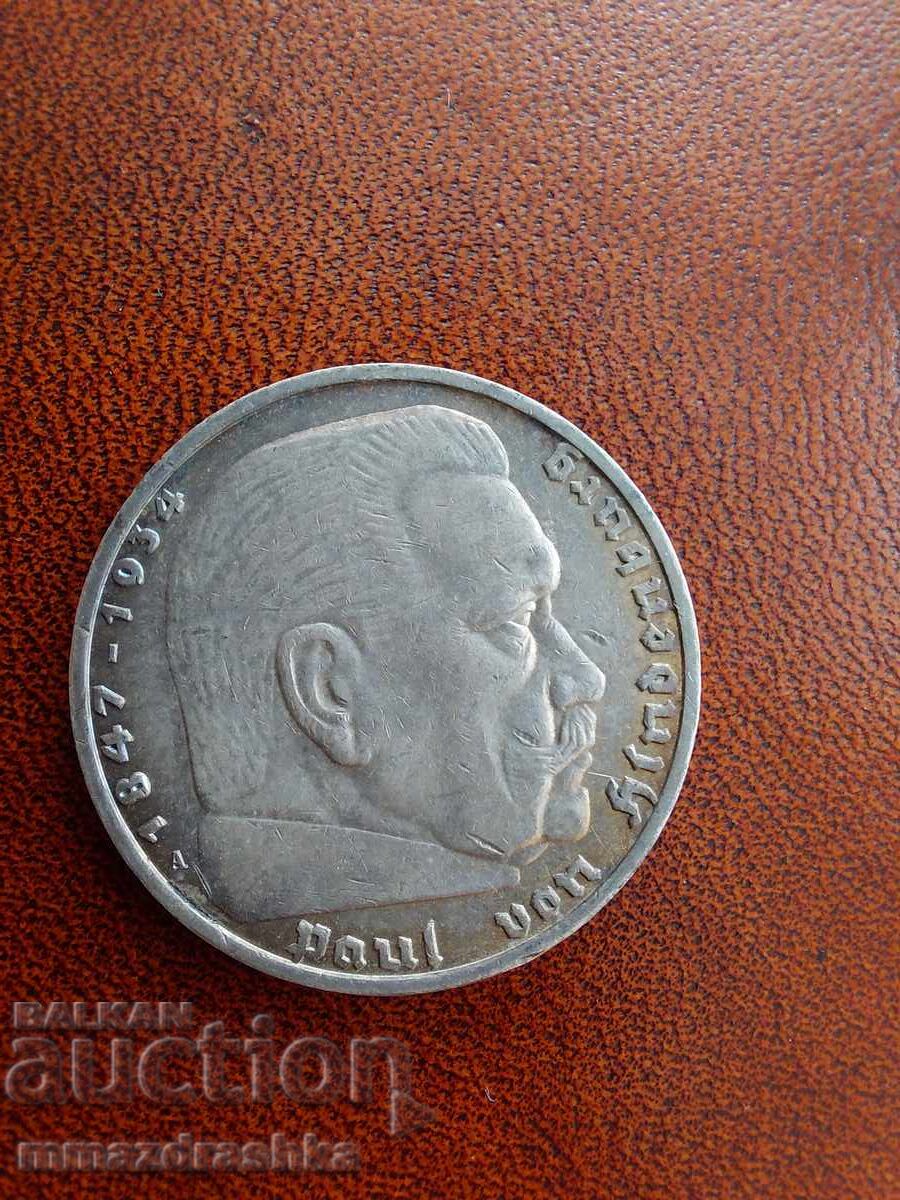 Livrarea 5 Reichsmark 1938 Argint
