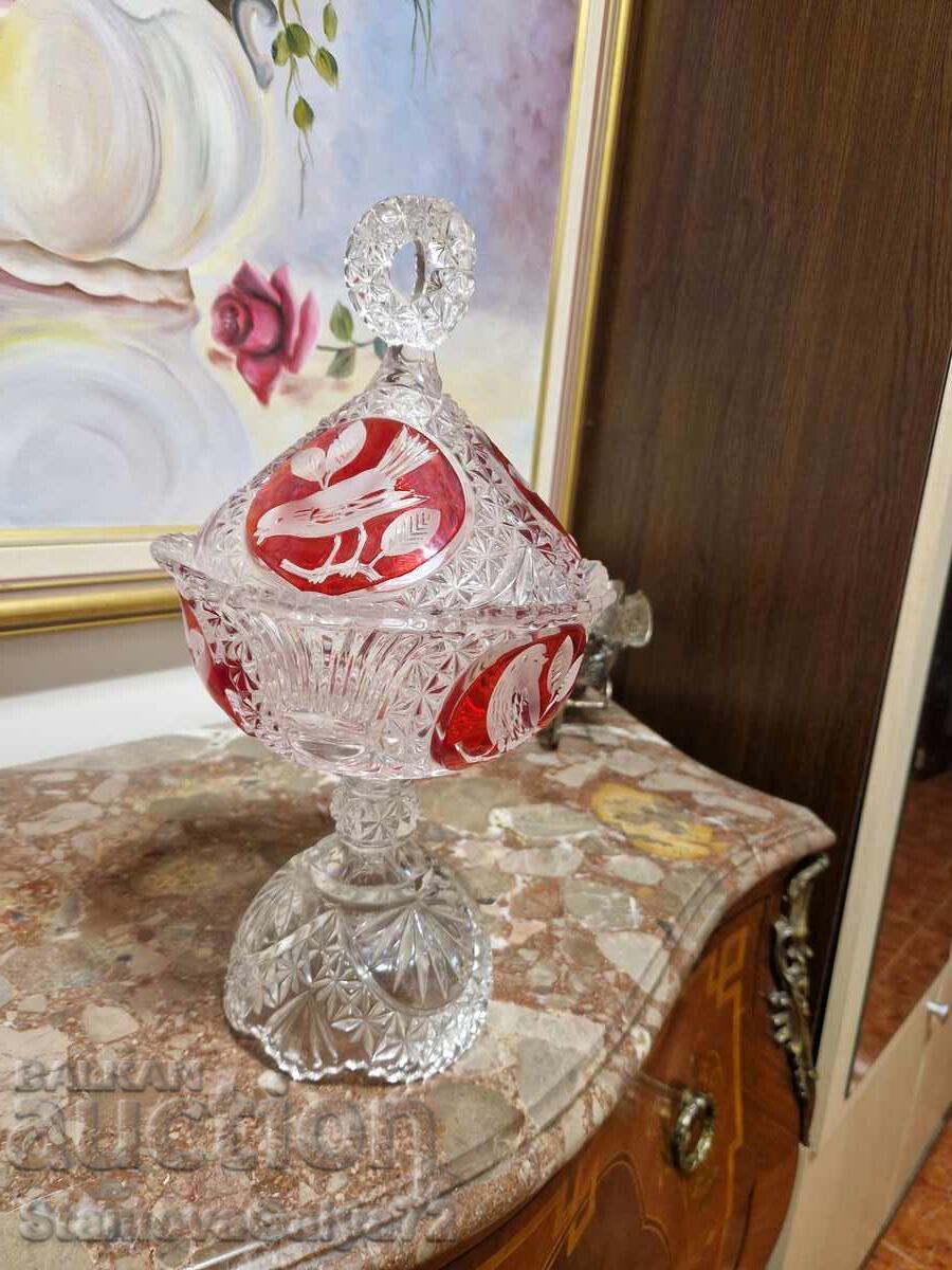 Licitație Unică bombonieră/bol mare antic din cristal german
