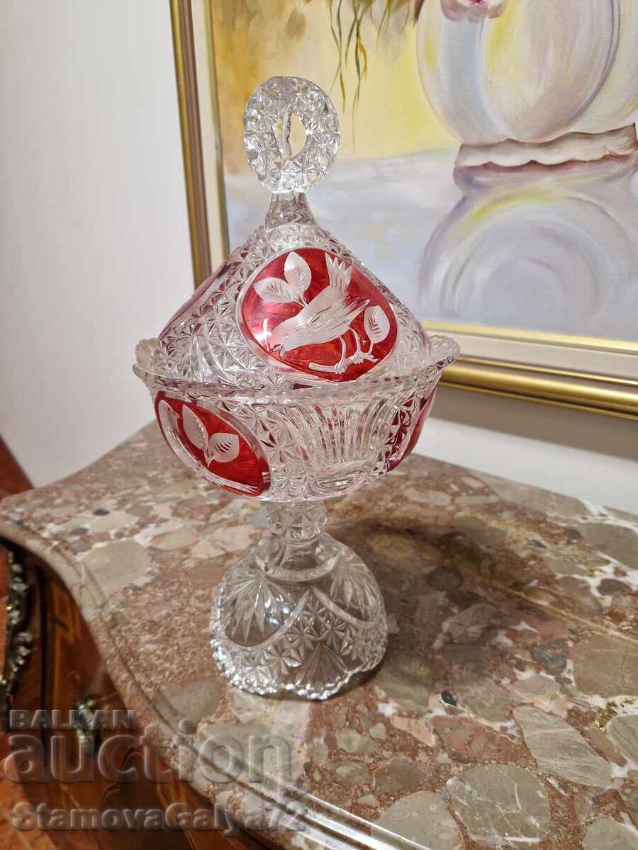 Livrarea Unică bombonieră/bol mare antic din cristal german