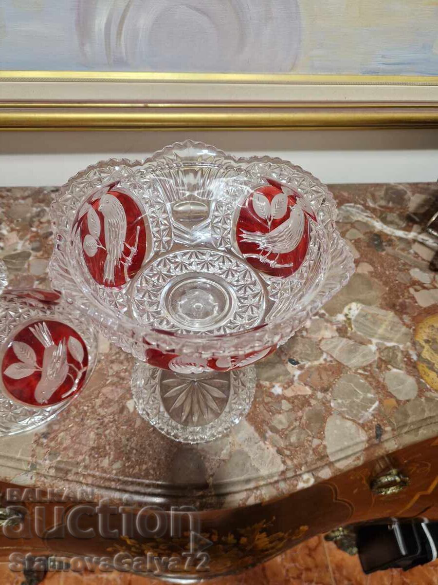 Unică bombonieră/bol mare antic din cristal german - 6