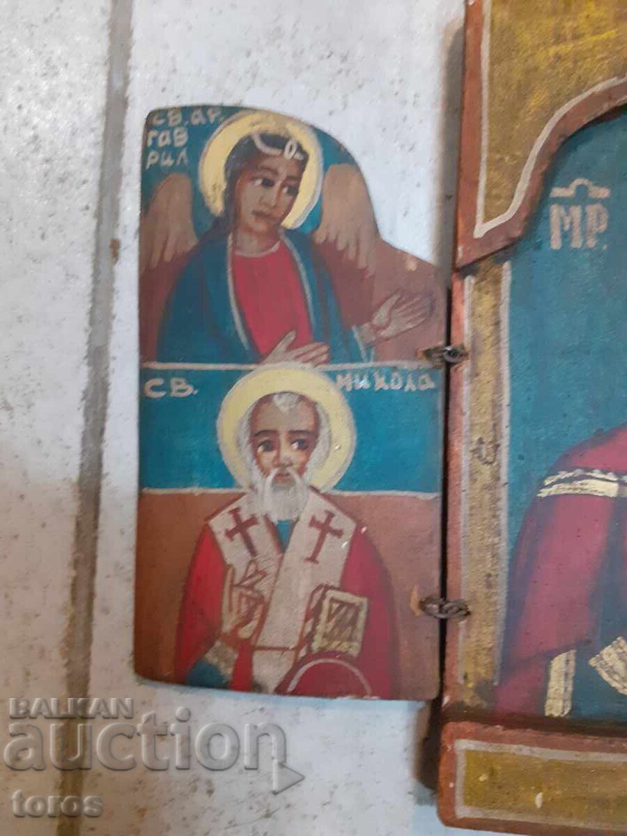 Ръчно рисувана икона триптих,възрожденски стил,религия - 5