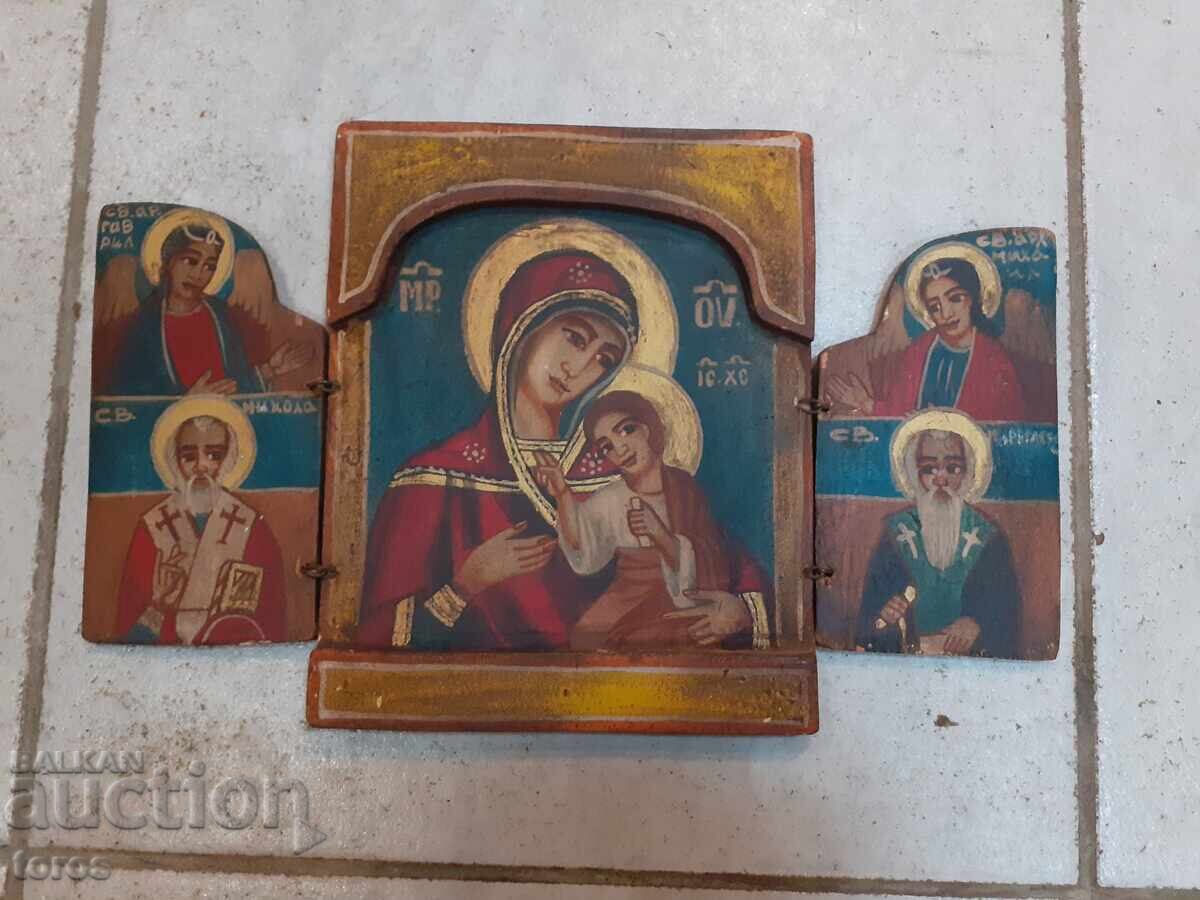 Ръчно рисувана икона триптих,възрожденски стил,религия