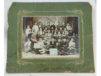 SFÂRȘITUL SECOLULUI XIX ELEVI PROFESOR ȘCOALĂ FOTOGRAFIE MARE CARTE POȘTALĂ