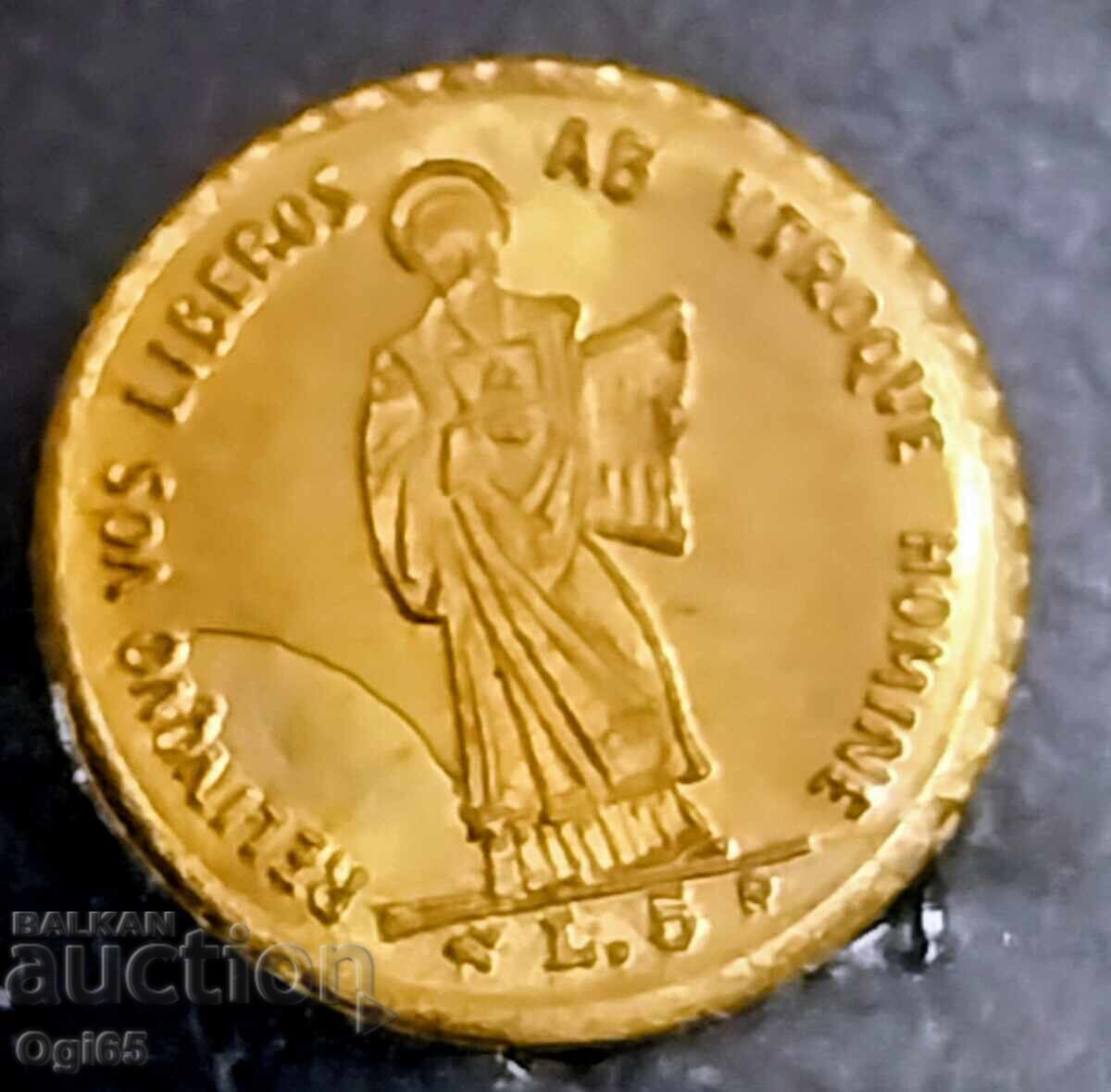 Златна възпоменателна монета от Сан Марино 5 лири 1898 годин