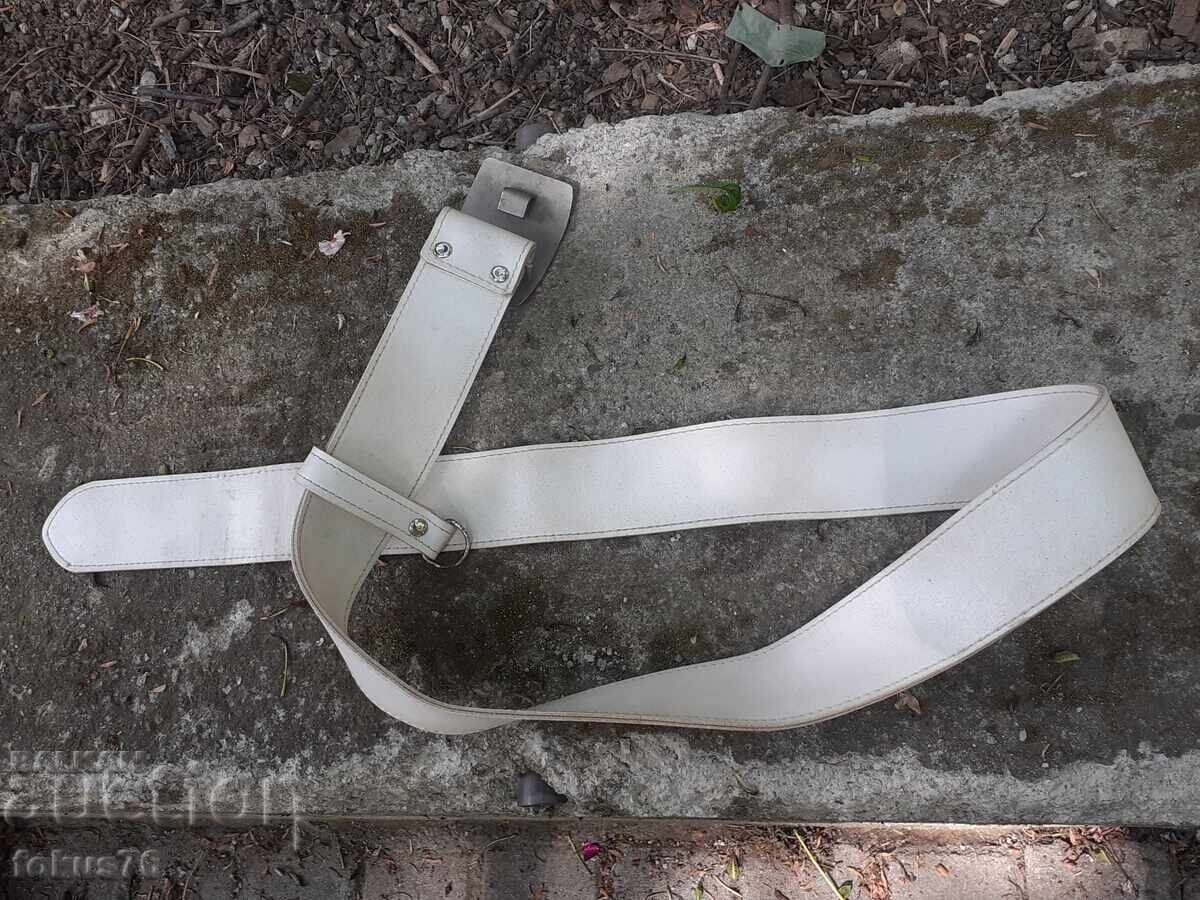 Auction Old white long leather militia belt Socialist police Auction Old white long leather militia belt Socialist police