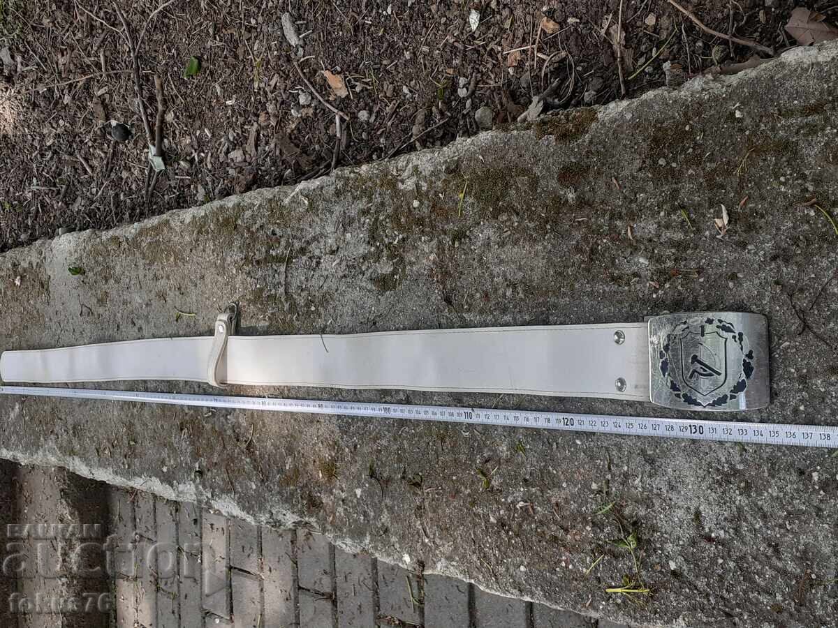 Delivery of Old white long leather militia belt Socialist police Delivery of Old white long leather militia belt Socialist police