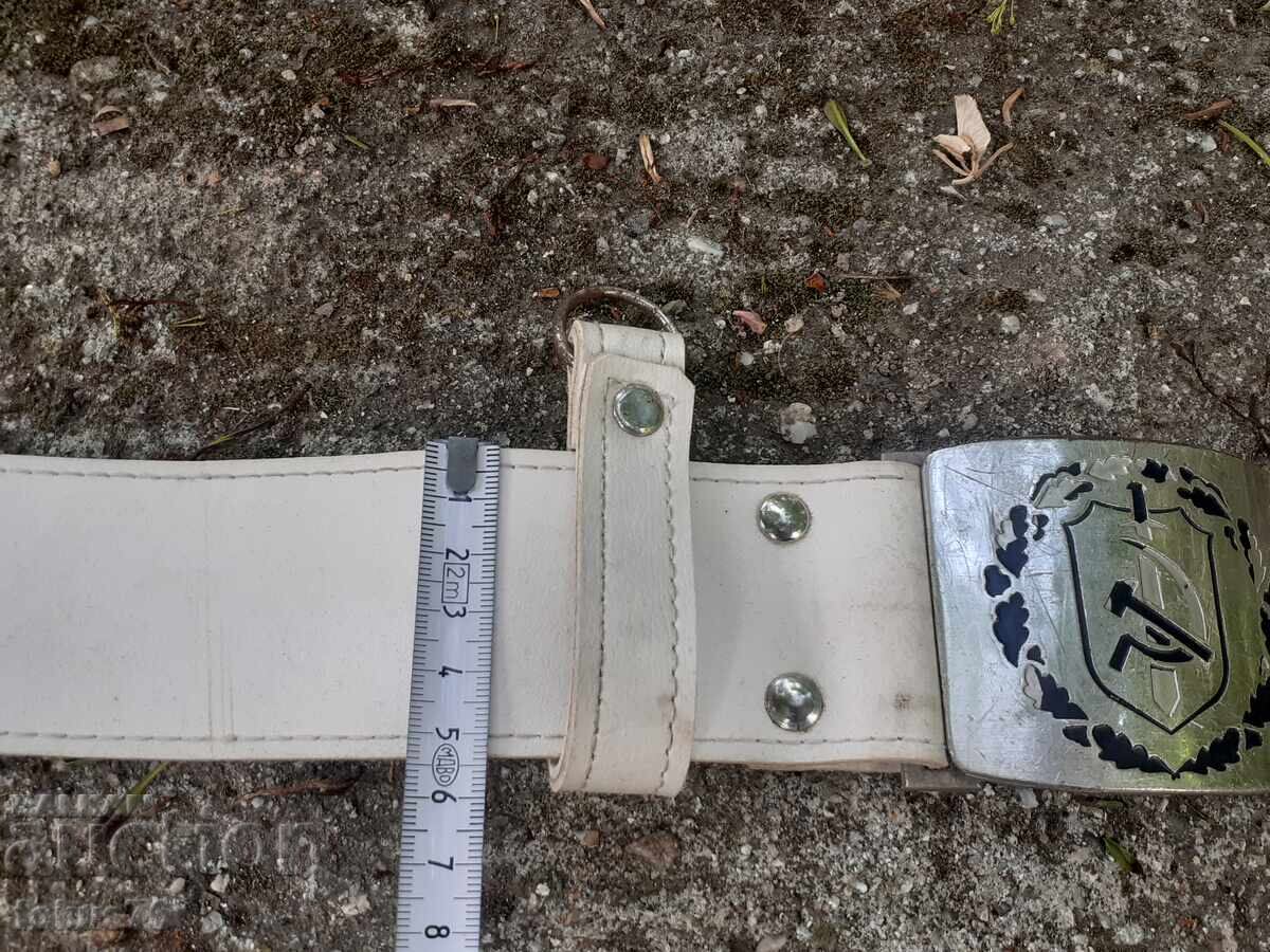 Old white long leather militia belt Socialist police - 5 Old white long leather militia belt Socialist police - 5