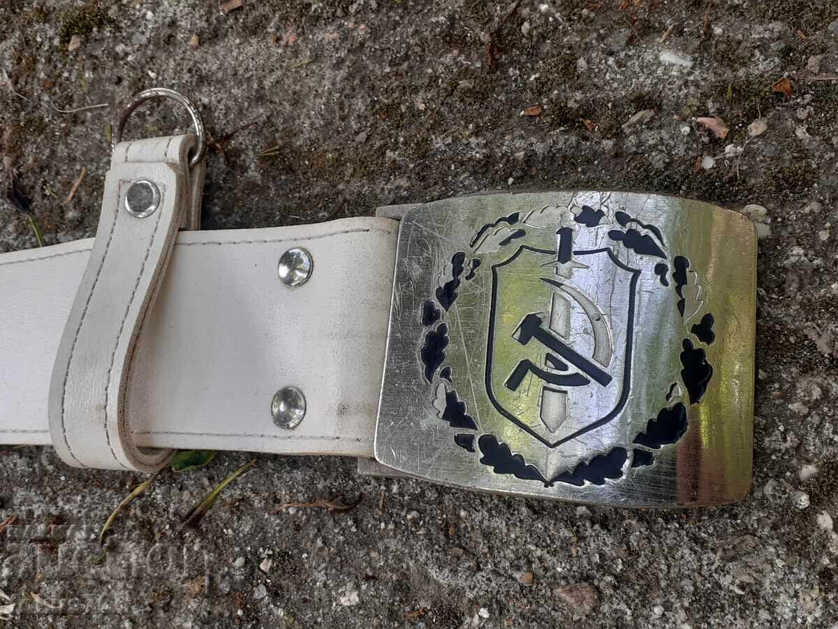 Old white long leather militia belt Socialist police Old white long leather militia belt Socialist police